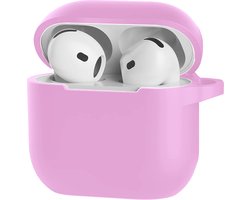 Hoesje - Geschikt voor Apple AirPods 4 - Siliconen Hoes met Clip - Silicone Case Cover - Flamingo