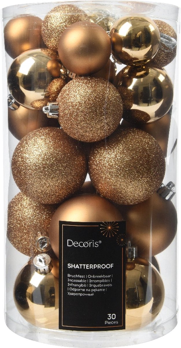 Decoris kerstballen set Plastic 30st pecannoot bruin 4-5-6cm – foto 4