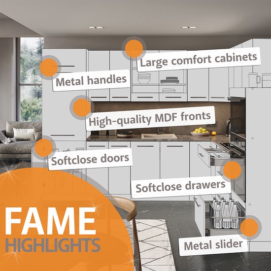 Vicco Fame- Line Cuisine - 40 cm, WB Anthracite Chêne puissant doré, WB Anthracite