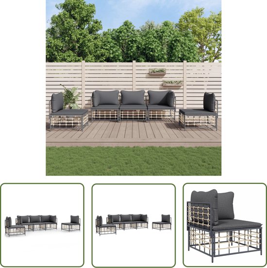 Loungebank met kussens L-vormig poly rattan grijs