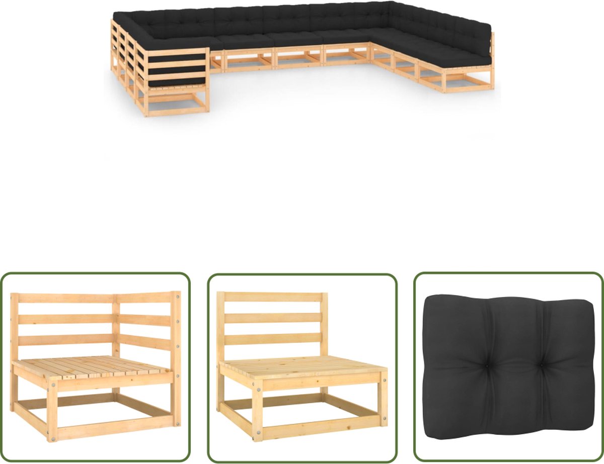 12-delige Loungeset met antracietkleurige kussens van grenenhout.