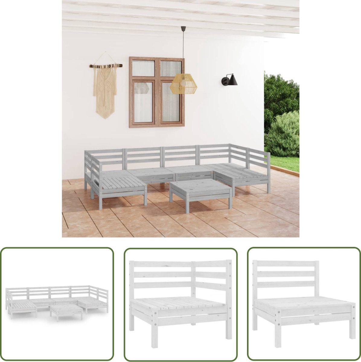 Tuinset van massief grenenhout in wit - The Living Store.