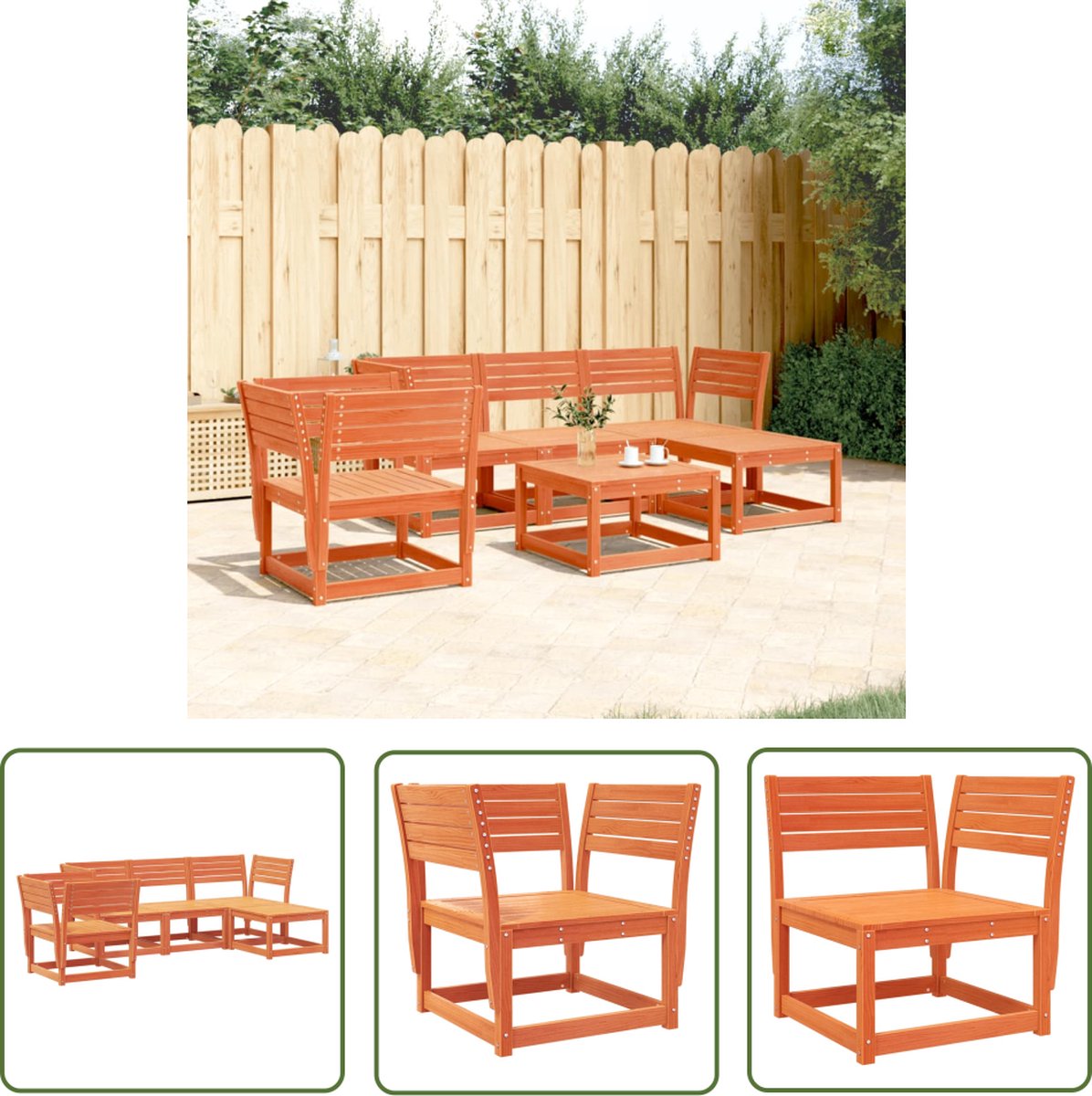 Tuin Lounge Set van massief grenenhout in wasbruin.