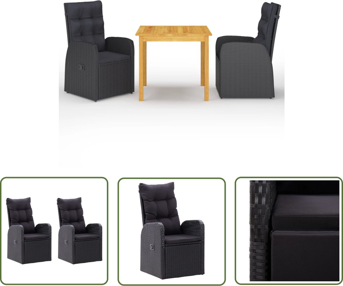 The Living Store 3-delige Tuinset zwart - Tuinstoel - Eetkamerset - Buitentijd - Acacia Hout - Lounge Set