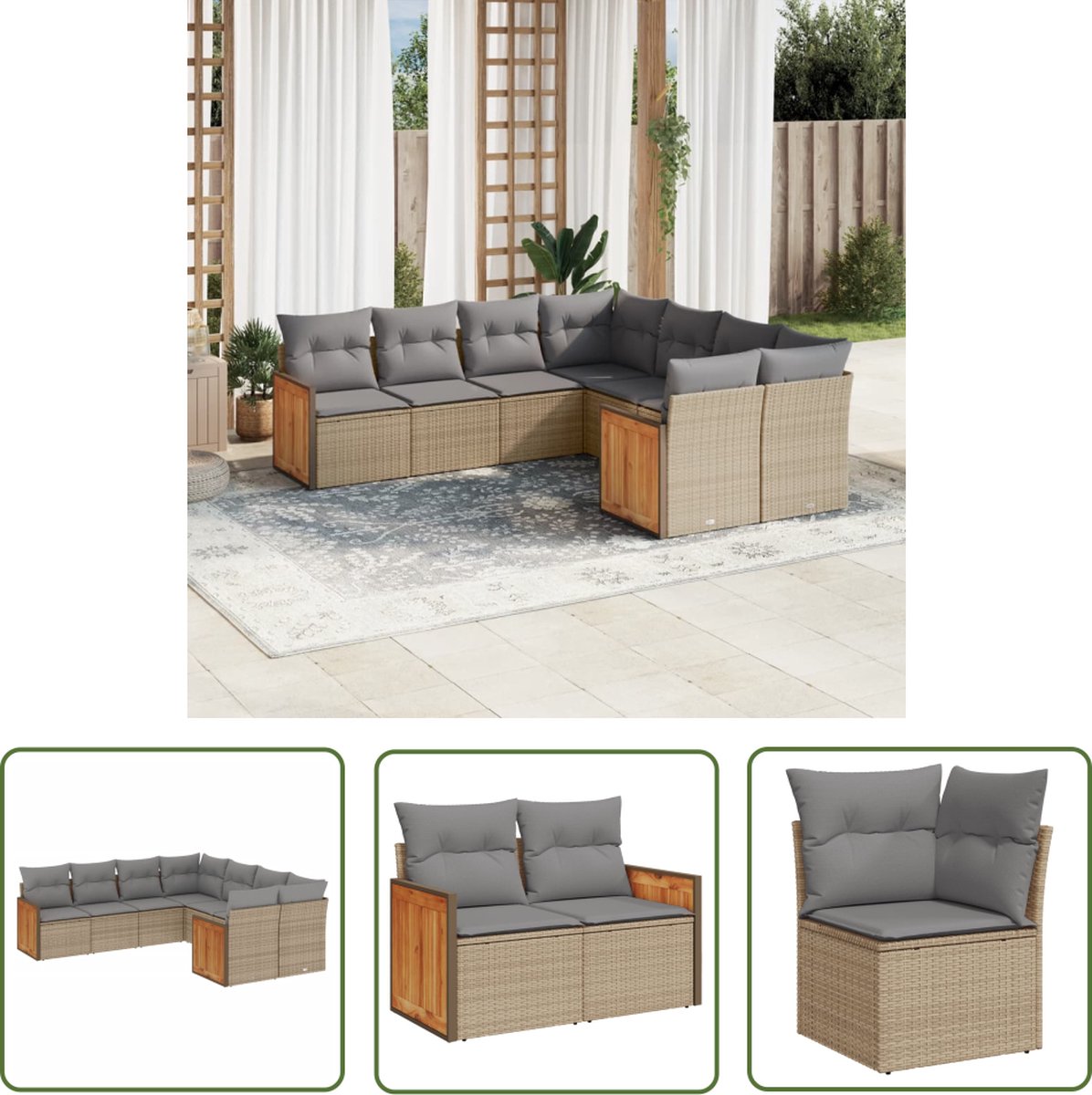 The Living Store 8-delige Loungeset met kussens poly rattan beige - Loungeset - Tuinset - Lounge Set - Buitendecoratie - Outdoor Furniture