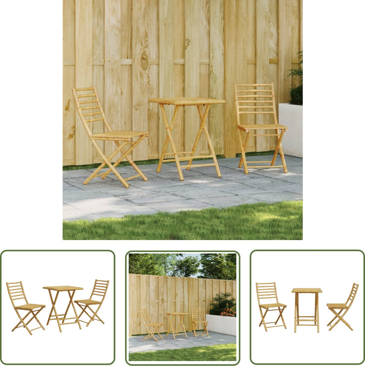 The Living Store 3-delige Bistroset bamboe - Bamboebistroset - Bistroset - Buitentafel - Tuinstoel - Lounge Set