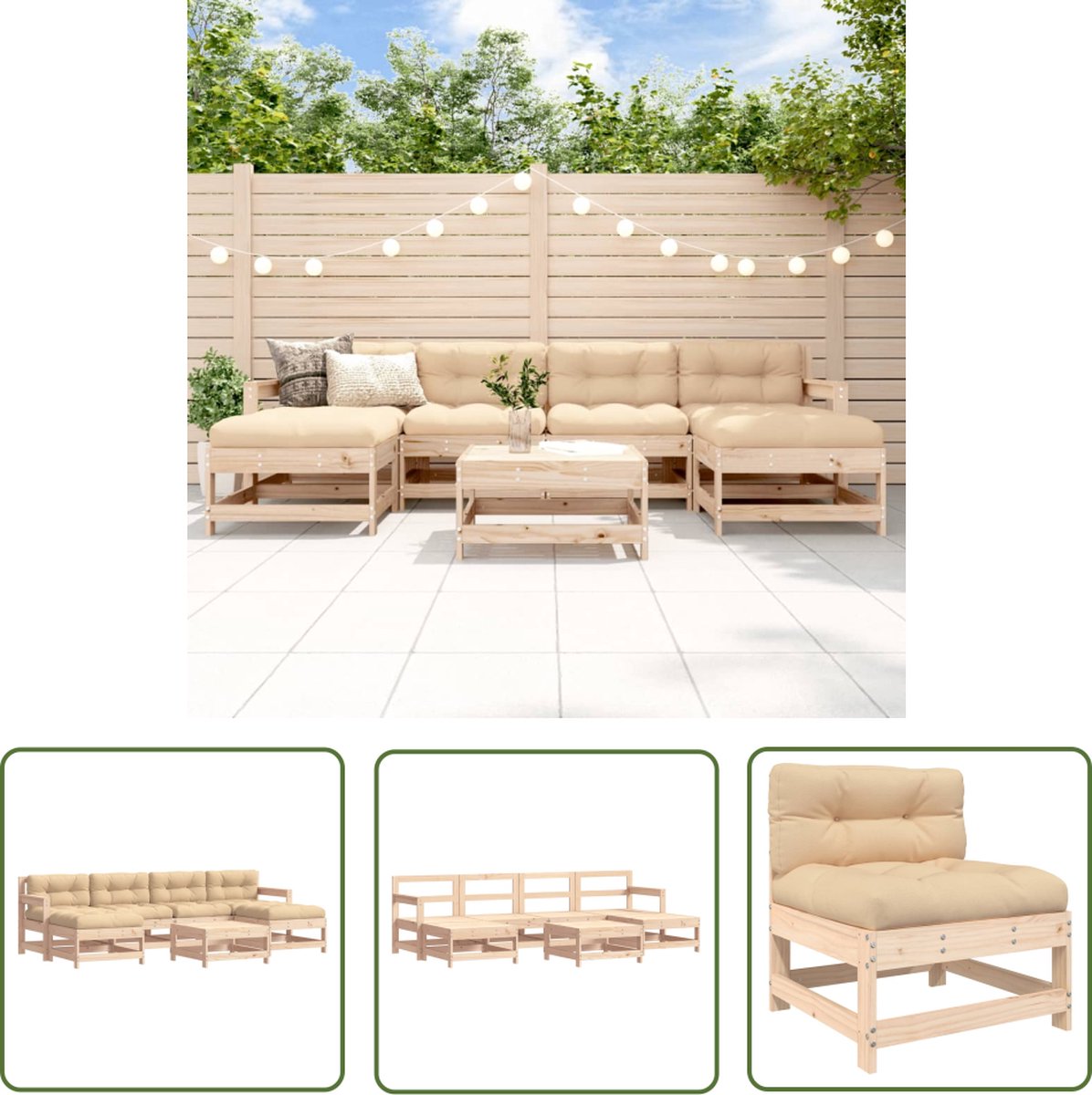 The Living Store 7-delige Loungeset met kussens massief teak - Loungeset - Tuinset - Lounge Bank - Tuinbank - Hout