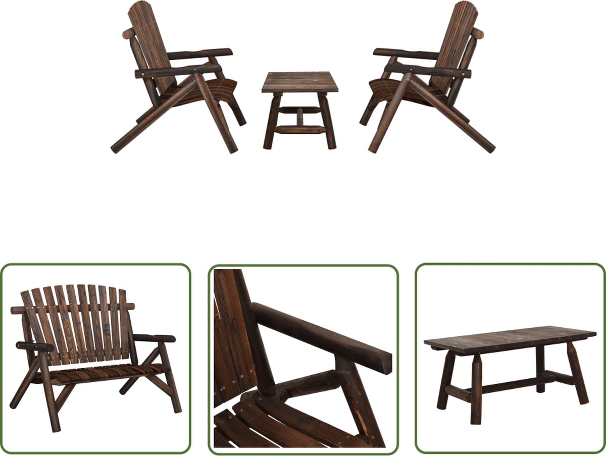 The Living Store 3-delige Loungeset massief vurenhout - Loungeset - Tuinset - Lounge Bank - Tuinstoel - Houten Meubel