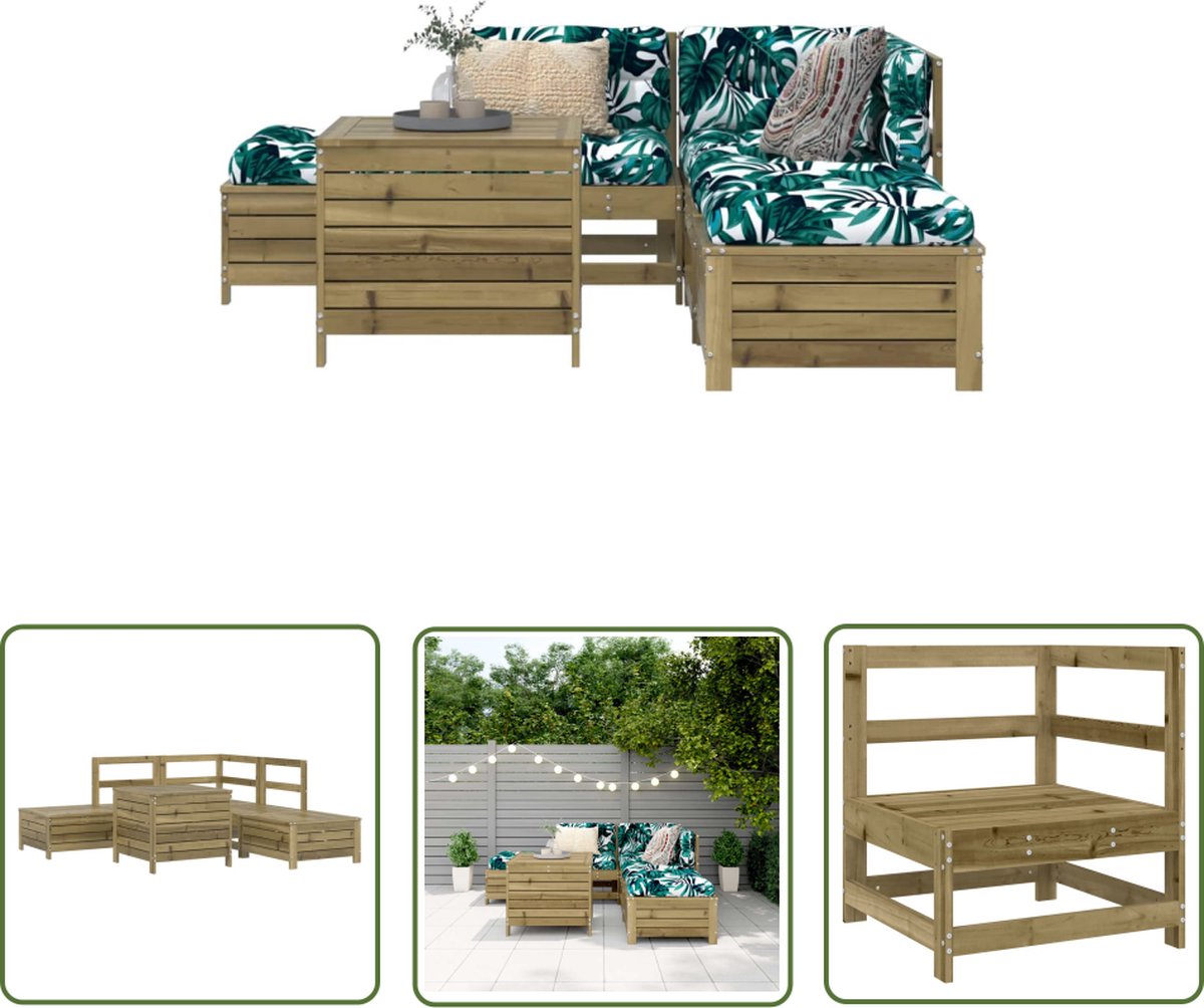 Loungeset van geïmpregneerd grenenhout met loungebank en tuinstoel - Teak.