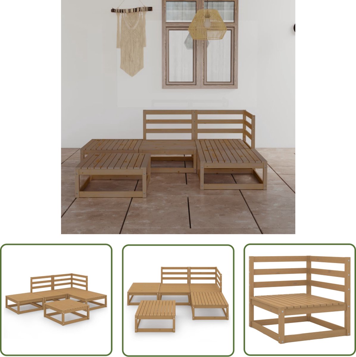 Tuinset van massief grenenhout in honingbruine kleur - The Living Store.