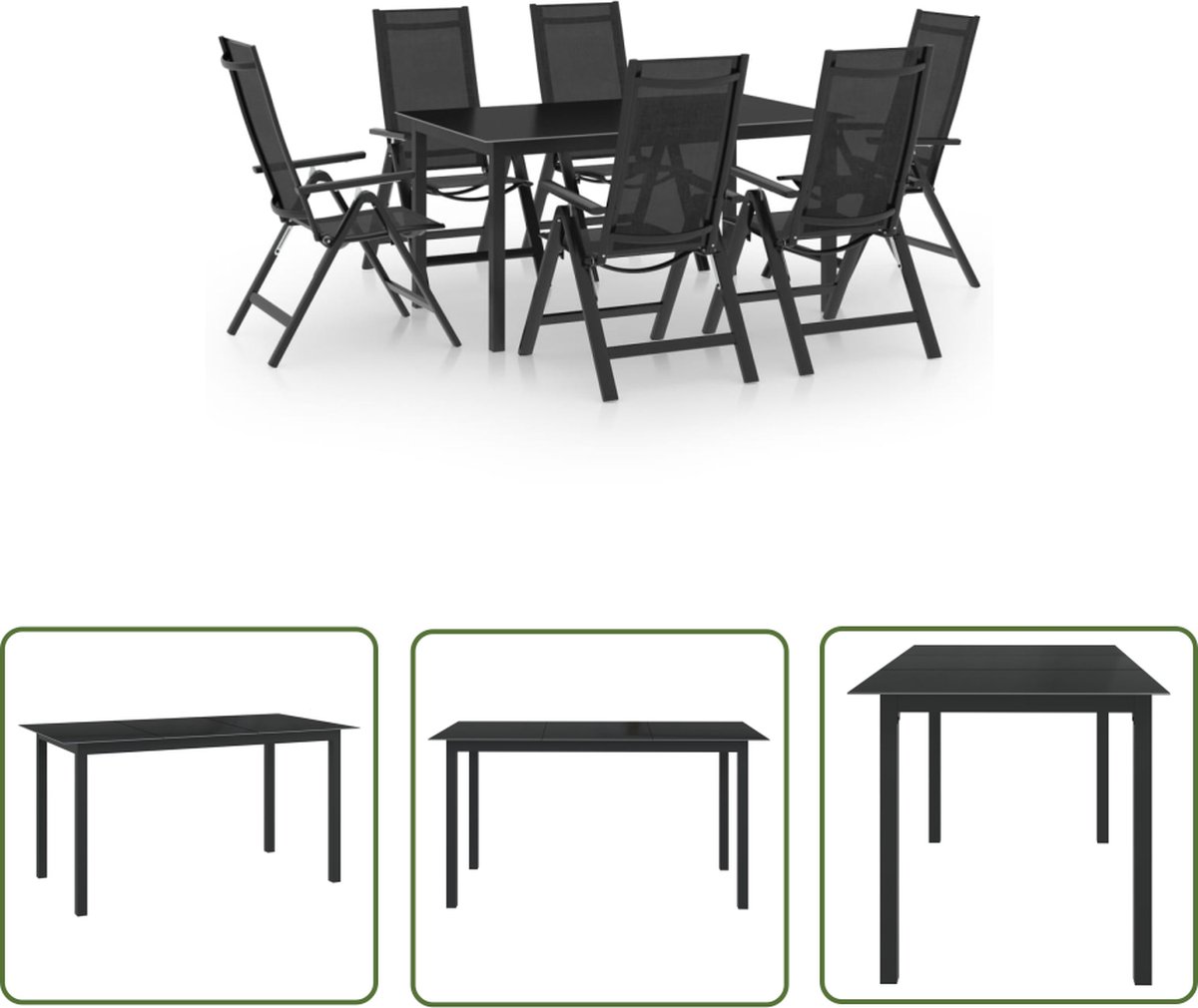 Antracietkleurige aluminium tuinstoel met eetkamerstoel en lounge set.