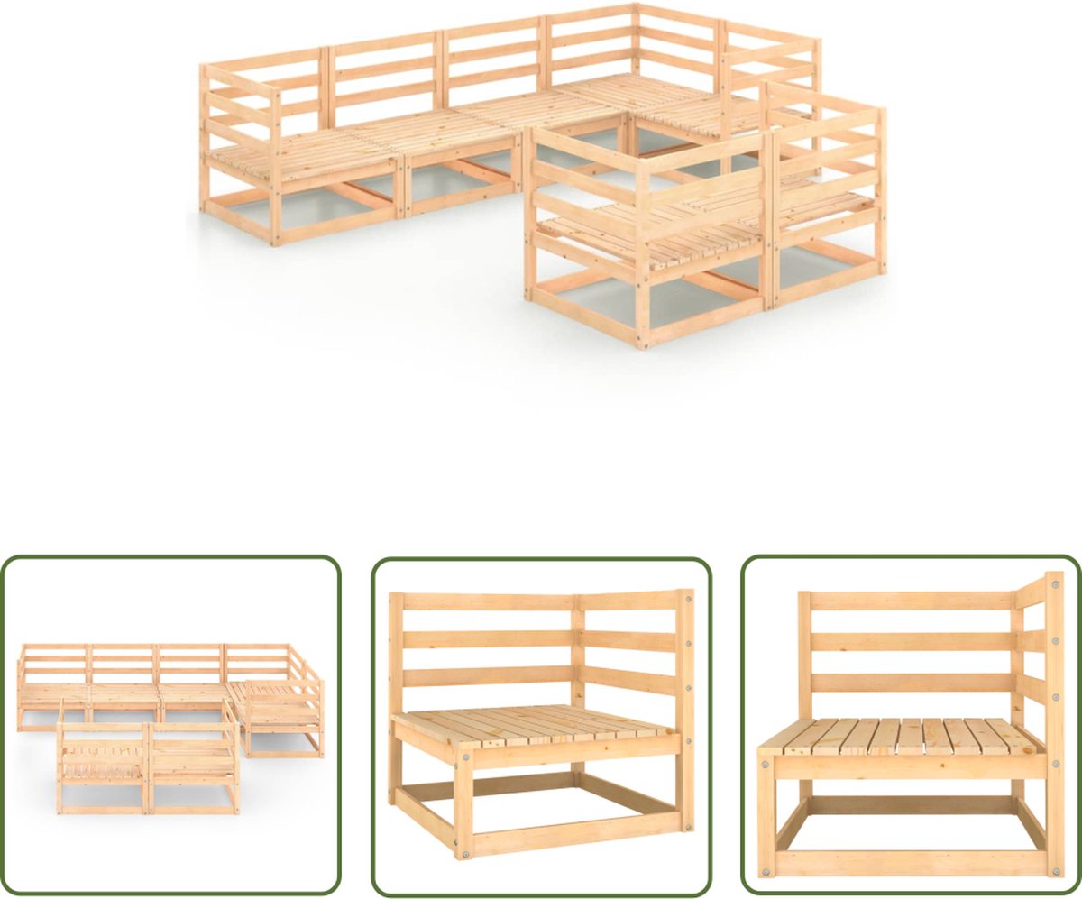The Living Store 7-delige Loungeset massief grenenhout - Loungeset - Houten Lounge - Tuinset - Loungebank - Buitendiner