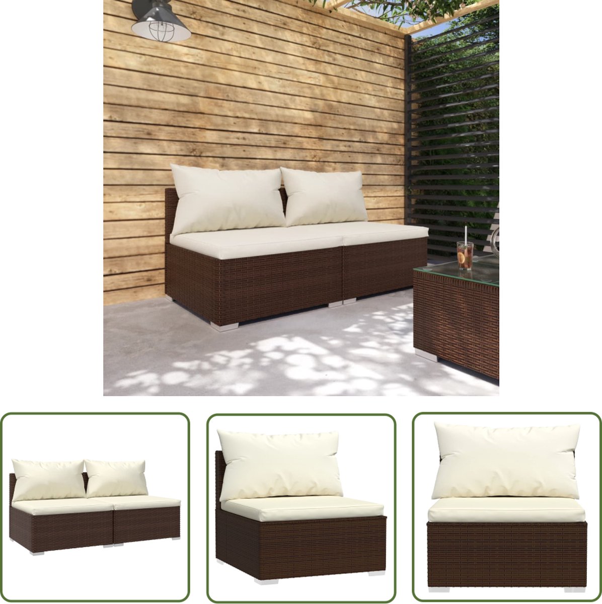 The Living Store 2-delige Loungeset met kussens poly rattan bruin - Tuinstoel - Lounge Set - Buitendecor - Outdoor Furniture - Relax Stoel