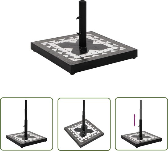 The Living Store Parasolvoet vierkant 12 kg zwart en wit - Parasolvoet - Parasol Voet - Buitendecoratie - Tuinaccessoires - Terrasdecoratie