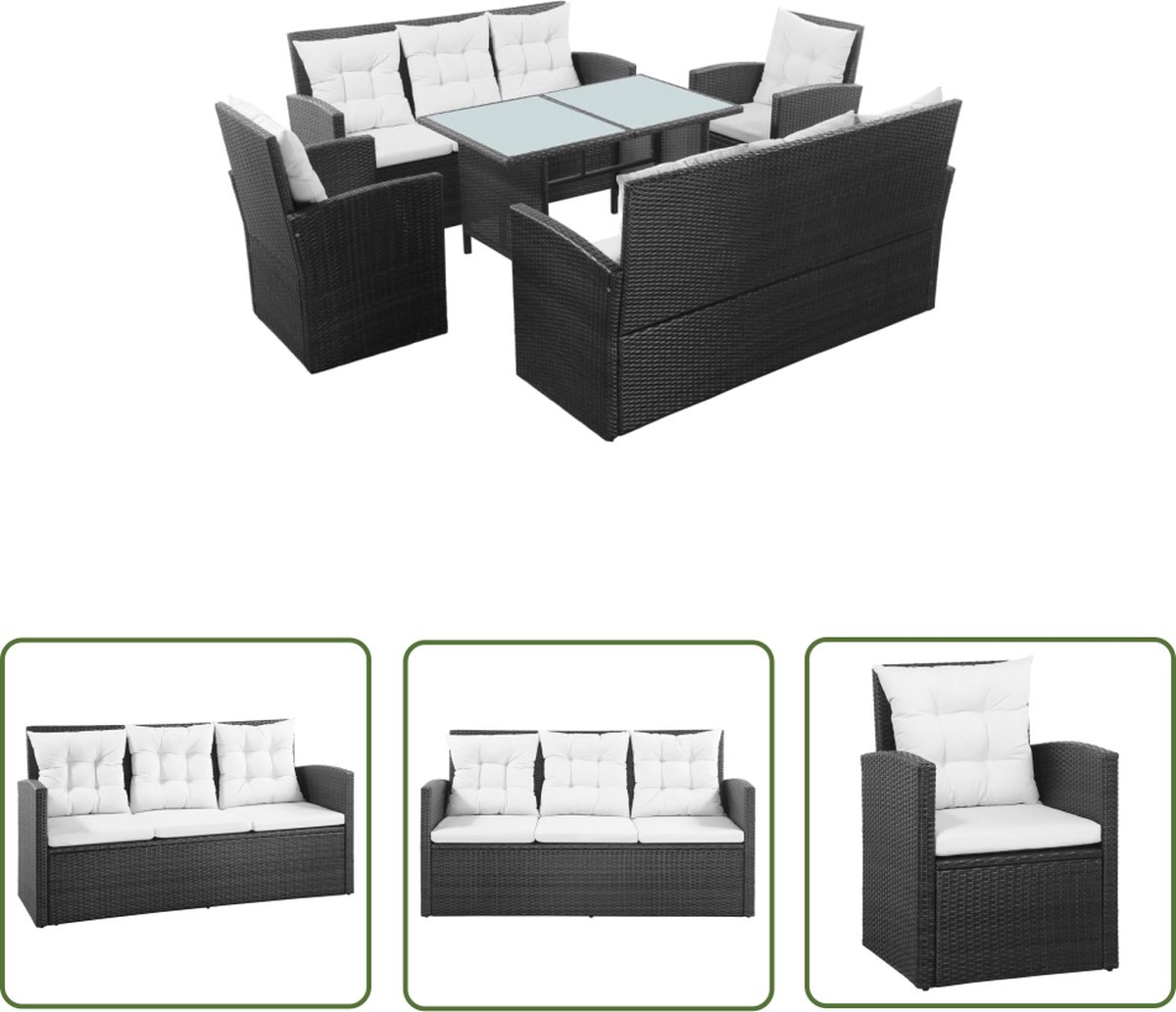 The Living Store 5-delige Loungeset met kussens poly rattan zwart - Loungeset - Tuinset - Buitendecoratie - Lounge Meubilair - Ratan Meubels