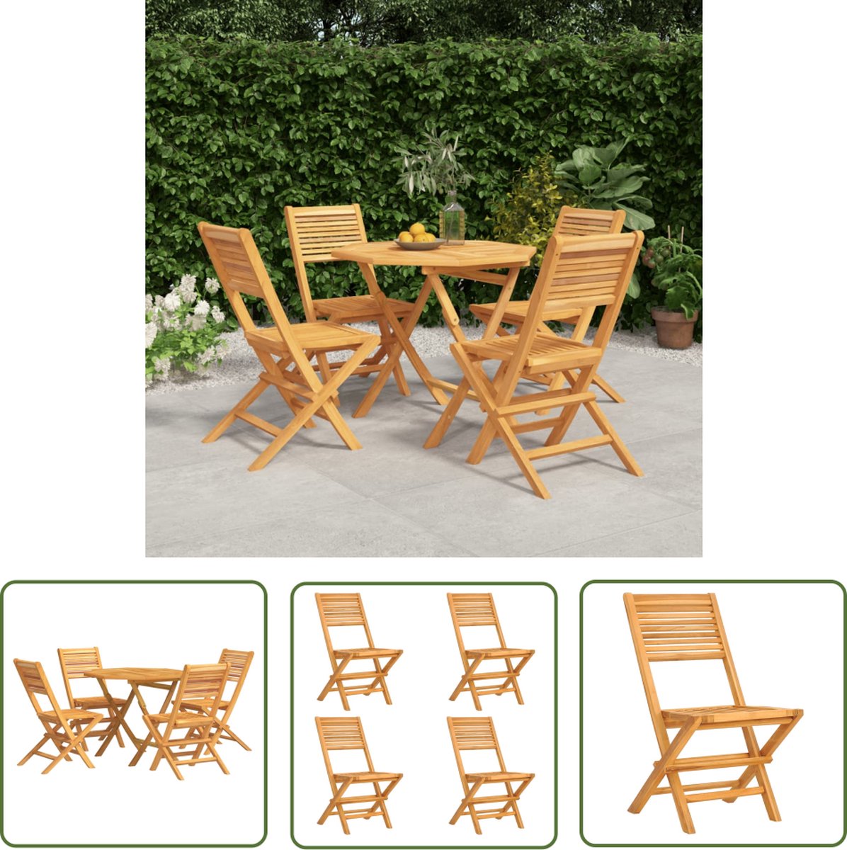 The Living Store 5-delige Tuinset massief teakhout - Tuinset - Teak - Buitendecoratie - Eetkamerset - Outdoor Furniture