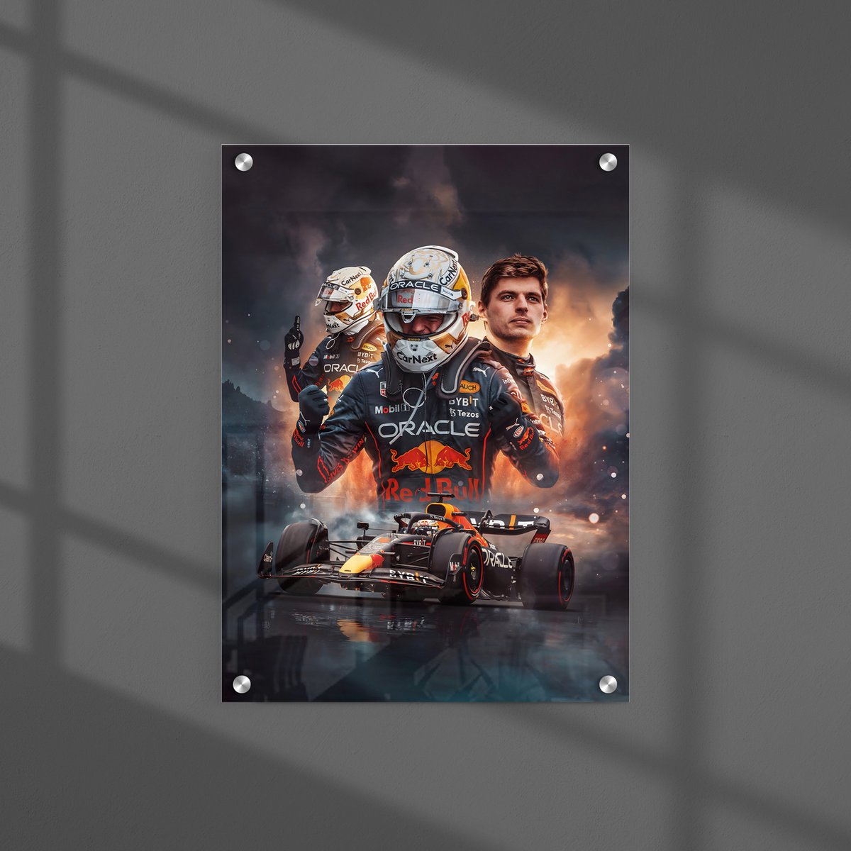 Luxe Max Verstappen Red Bull Glasschilderij - Inclusief Ophangsysteem - Formaat 70x50