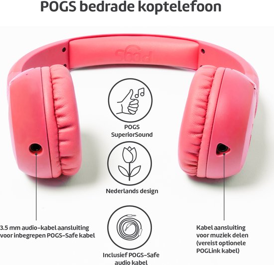 POGS - The Elephant 2 - Bedrade on-ear kinder koptelefoon - Veilige volumebegrenzing - Duurzaam - rRoze