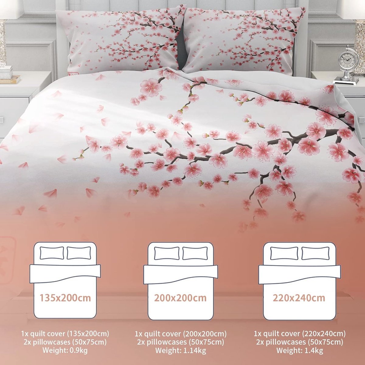 JOGAMA 3D Schattig Sushi Dubbel Dekbedovertrek Set, Kinderbeddengoed Sets, Zacht Microvezel Schattig Sushi Dekbedovertrek 200x200 cm en 2 Kussenslopen 50x75 cm