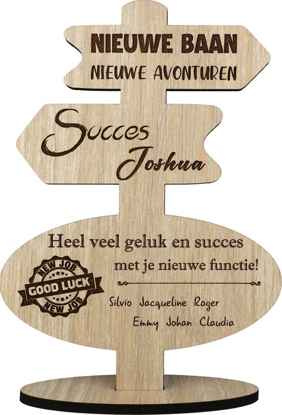 Nieuwe Baan Cadeau Gepersonaliseerd - Afscheid Collega - Houten Wenskaart - Kaart van Hout - New Job - 17,5 x 25 cm