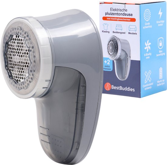 BestBuddies® Elektrische Pluizenverwijderaar Voor Alle Stoffen- Ontpluizer voor Kleding - Ontpiller - Pluizentondeuse - Pluisjes Verwijderaar - 2 Extra Messen - Grijs