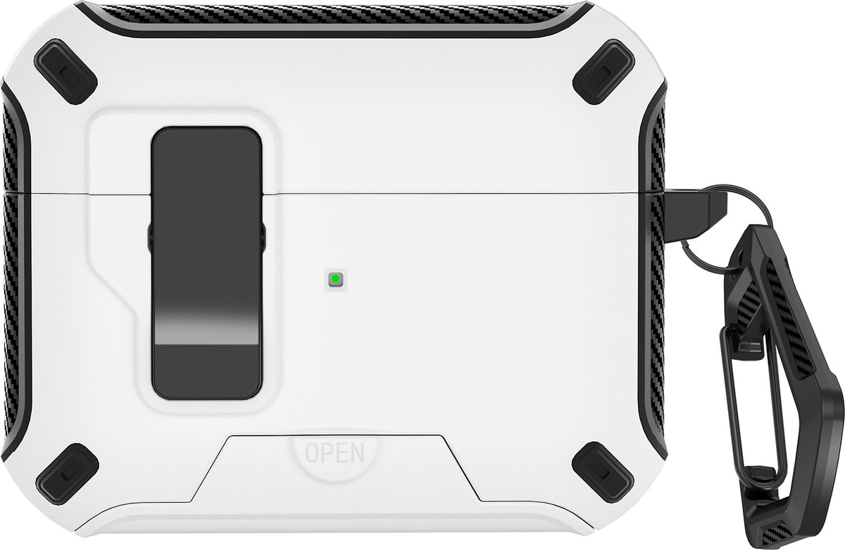 Ainy - PRO hardcase wit met telefoon houder - Geschikt voor Apple Airpods Pro 2 / Pro 1 | case met sleutelhanger | schokbestendig | Uitsparing voor oplaadpoort & draadloos opladen ondersteund | v cadeau