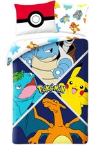 Pokémon Dekbedovertrek Charizard, Venusaur, Blastoise & Pikachu 140 x 200 cm (70 x 90 cm)