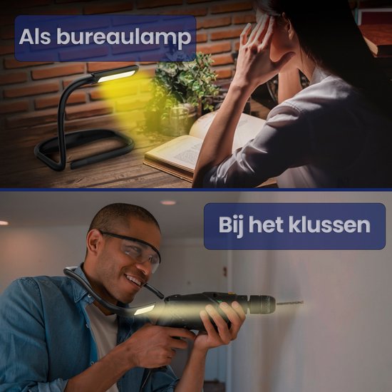 Techspot© Multifunctionele Neklamp - LED - nekleeslamp - Werklamp/klussen/haakwerk - USB-C - Oplaadbaar - Hardlopen - 3 kleurstanden - 270° Roteerbaar - dimbaar van Techspot — afbeelding 5