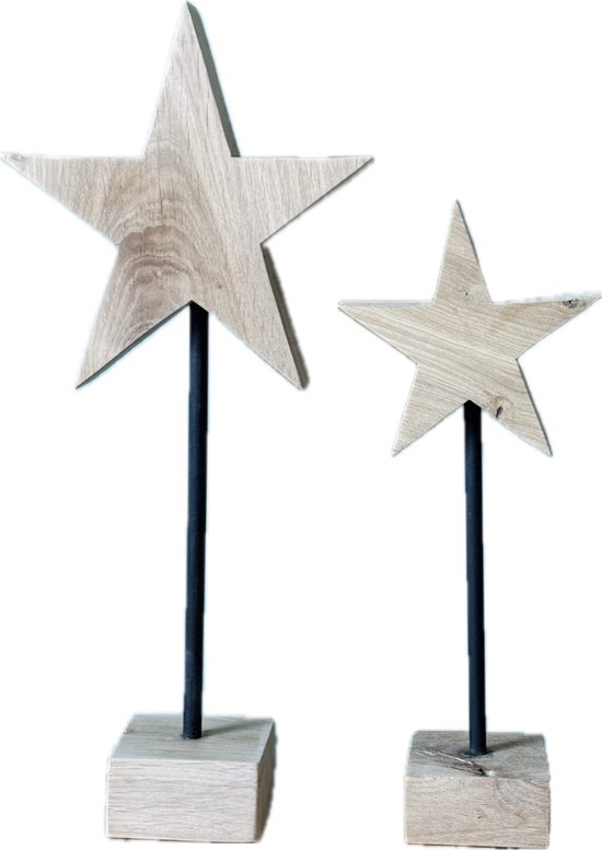 Puurhoutenmeubels - Houten ster op standaard - Eikenhout