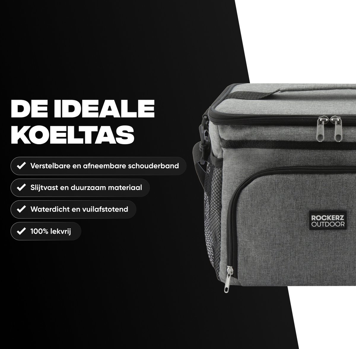 Rockerz Koeltas - 4 laags geïsoleerde - Incl. 2 koelelementen - 15 liter - Lunchtas - Picknicktas - Capaciteit voor 24x 33 cl blikken of 12x 33 cl flesjes - Slijtvast en duurzaam materiaal - Waterdicht en vuilafstotend - kleur: Grijs — cadeau in Sport & Outdoor - foto 2