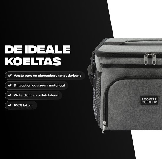 Rockerz Koeltas - 4 laags geïsoleerde - Incl. 2 koelelementen - 15 liter - Lunchtas - Picknicktas - Capaciteit voor 24x 33 cl blikken of 12x 33 cl flesjes - Slijtvast en duurzaam materiaal - Waterdicht en vuilafstotend - kleur: Grijs van Rockerz. — afbeelding 2