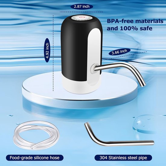 Waterdispenser - Automatische waterdispenser - Oplaadbare waterpomp voor 5 gallon kan, BPA-vrij, siliconen slang van voedingskwaliteit, roestvrijstalen tuit - USB Oplaadbaar - Elektrische dispenser（Zwart） van Merkloos — afbeelding 2