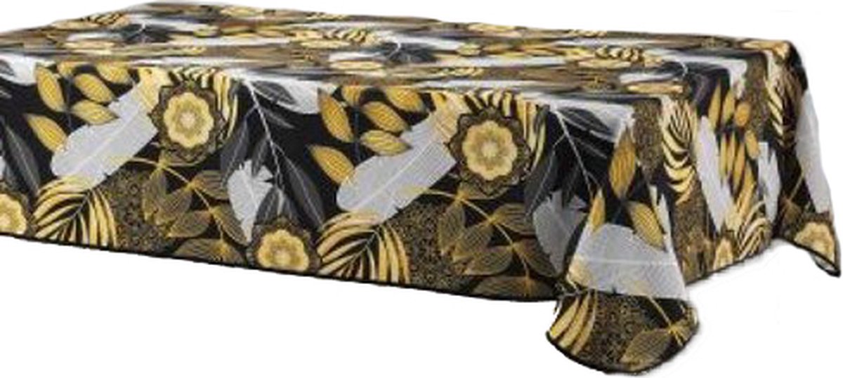 Tafelkleed Rechthoek Blad – Anti-vlek en Anti-kreuk – Zwart/Geel 150x240 cm