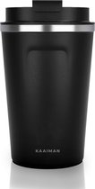 Kaaiman® RVS Thermosbeker - Drinkbeker - Koffie - Thee - Water - Warm en Koud - Travel Mug - Zwart - 380ml - Koffiebeker - Theebeker