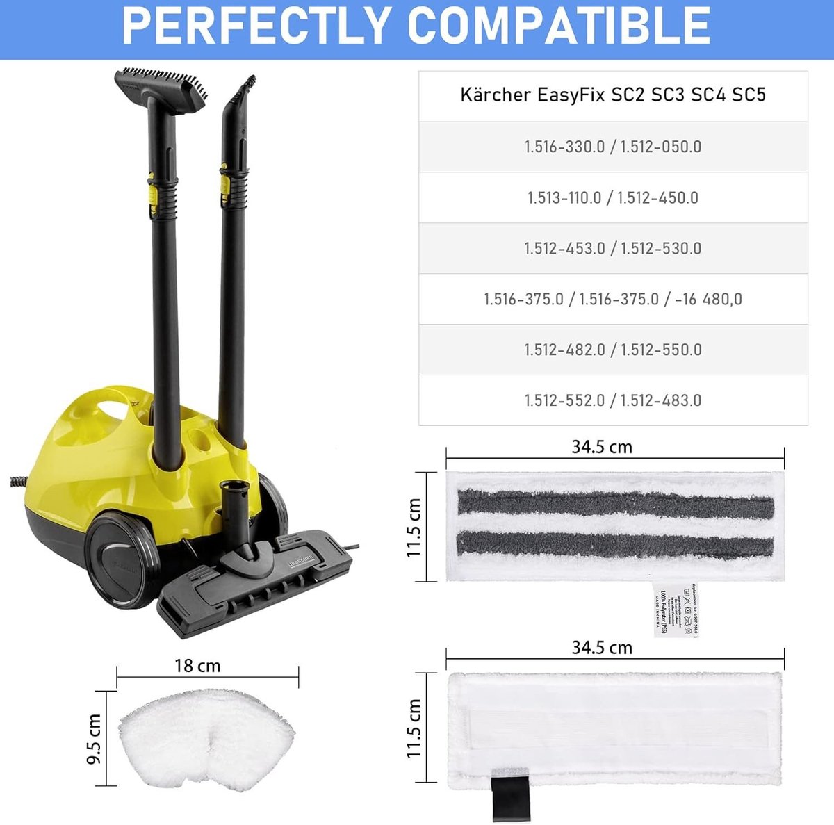 3 Stuks - Geschikt Voor De Kärcher EasyFix SC 2, SC 3, SC 4 Stoomreinigers Microvezel Reinigerkap Vervangdoek Voor Reiniger 17 5 8 2 Cm Wasbare Vervangende Reinigerdoek