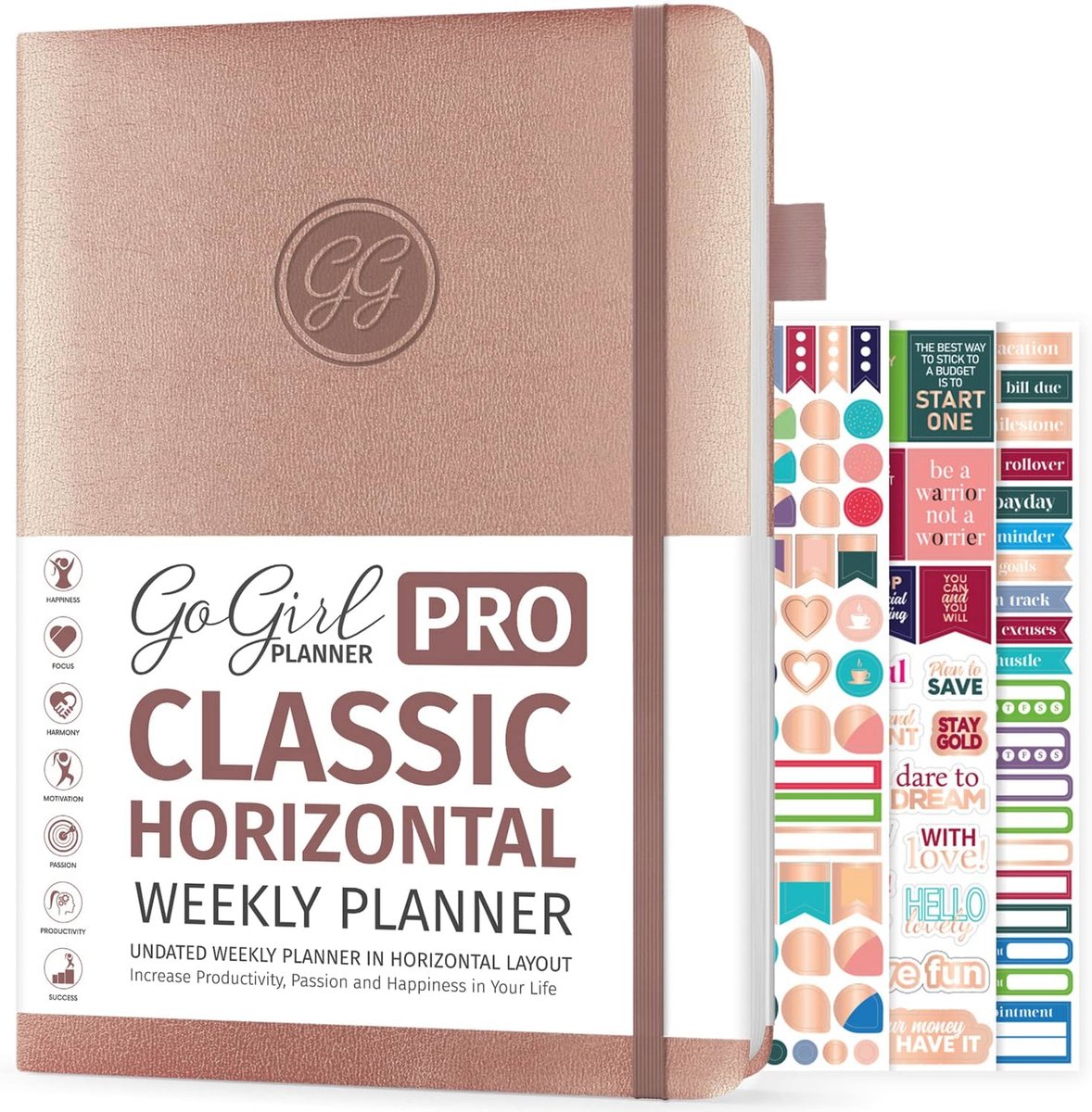 Horizontale Wekelijkse Planner met Budgettering en Doelstellingen - 18 x 25,5 cm, Harde Kaft, Ongedateerd