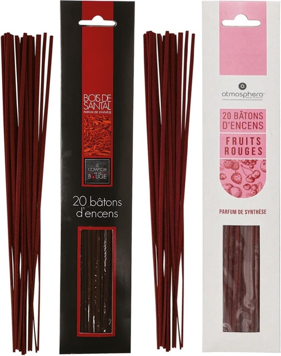 Atmosphera Wierook stokjes - set van 2 geuren - Sandelhout en Fruit mix geur - 25 cm - Ontspanning Lichtroze