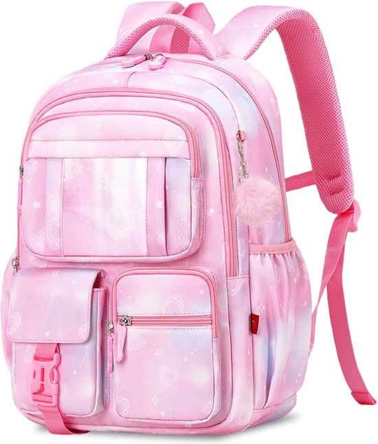 Inovra ® Schooltas meisjes rugzak school meisjes, schoolrugzak voor meisjes van de 1e tot 4e klas, ademend waterafstotend nylon kinderschooltas, 1433# Roze