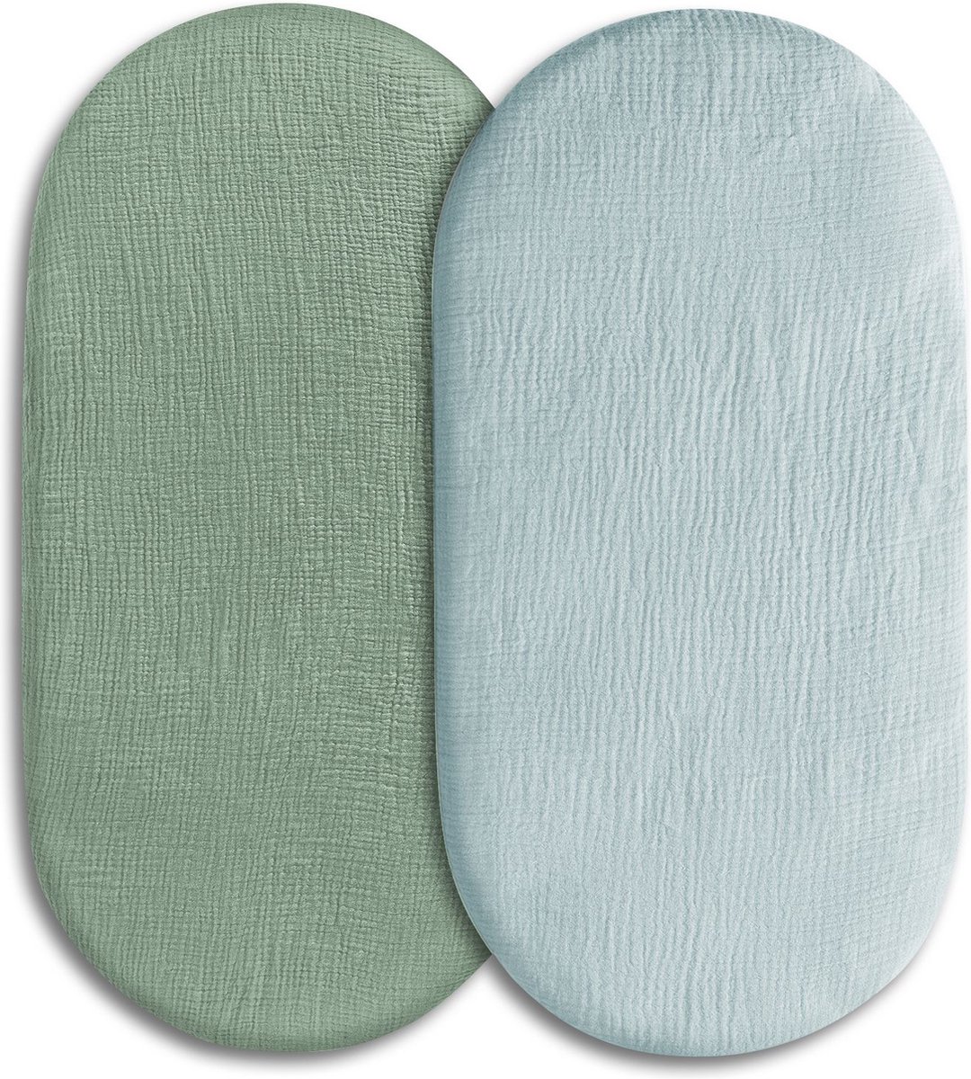 Image of 2 Stuks - Hydrofiele Baby Hoeslaken Wieg - Kinderwagen matras - Effen Groen en Lichtblauw - 80x40 cm