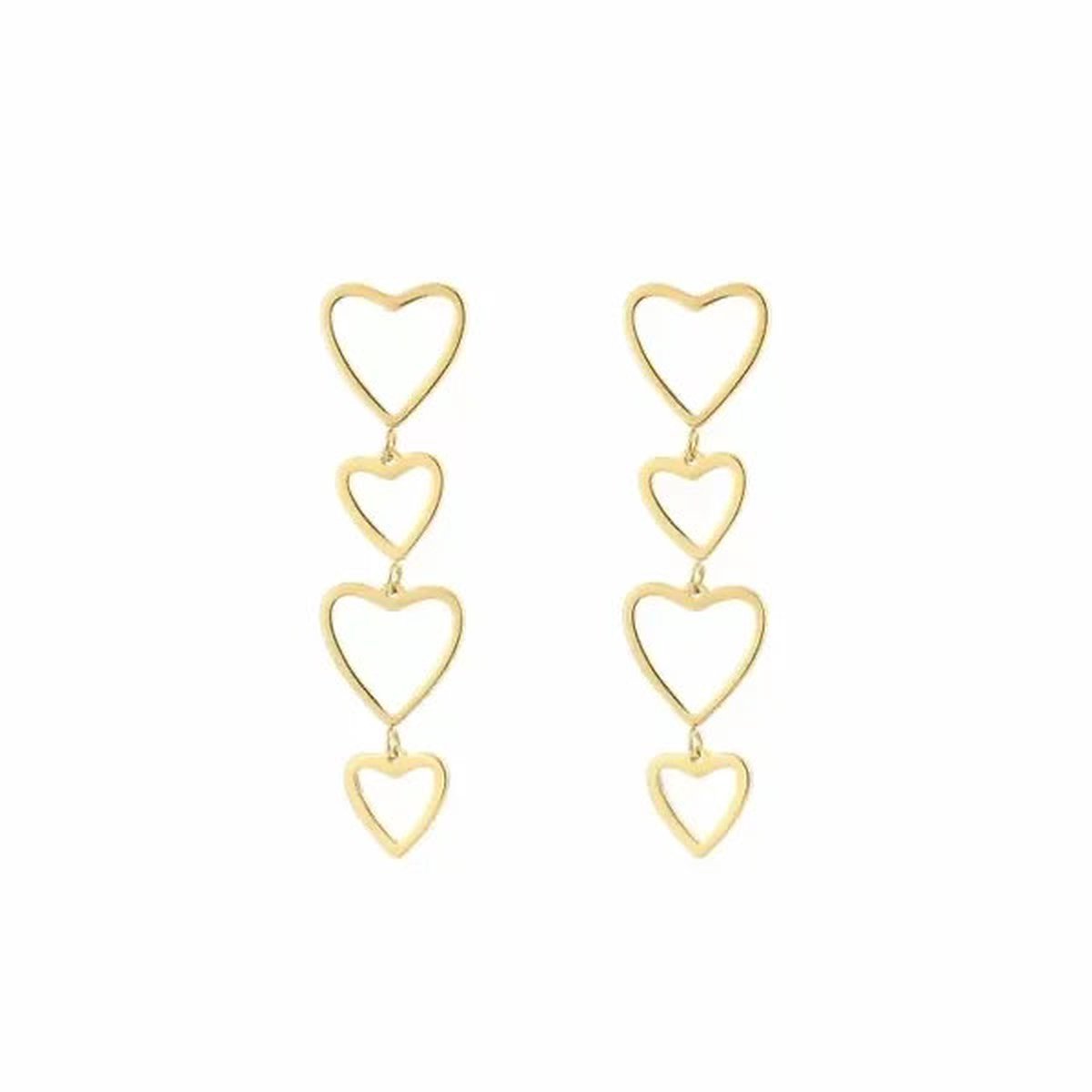 Oorbellen hangers hartjes - goud - stainless steel - waterproof - dames sieraden