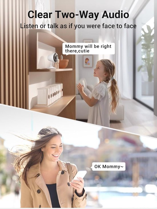 Beveiligingscamera met Wifi voor Binnen en Buiten – Perfect voor Baby's, Senioren en Huisdieren – Kleur Nachtzicht en Audio — afbeelding 5