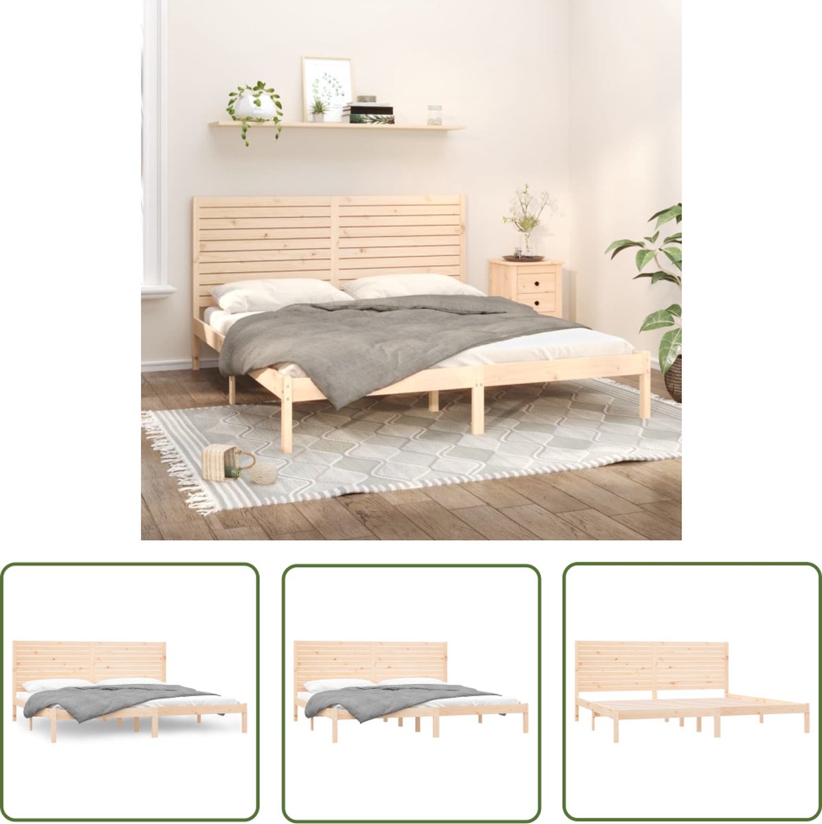 The Living Store Houten Bedframe - Grenenhout - 205.5 x 186 x 100 cm - 180 x 200 cm (6FT Super King)