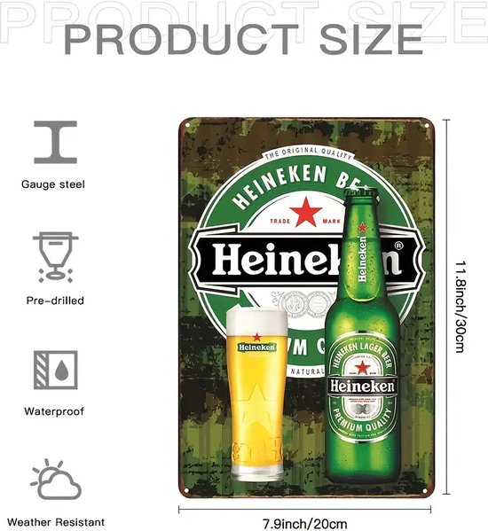 Vintage metalen tinnen muurbord plaquette poster 20 x 30 cm voor café