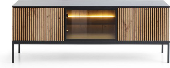Selsey Tosena - Meuble RTV 154 cm - Zwart/ Chêne Wotan avec éclairage