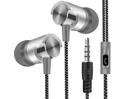 Provium - Oortjes met Draad - 3.5mm Jack AUX aansluiting - In-Ear Oordopjes met draad en microfoon - Headset - grijs