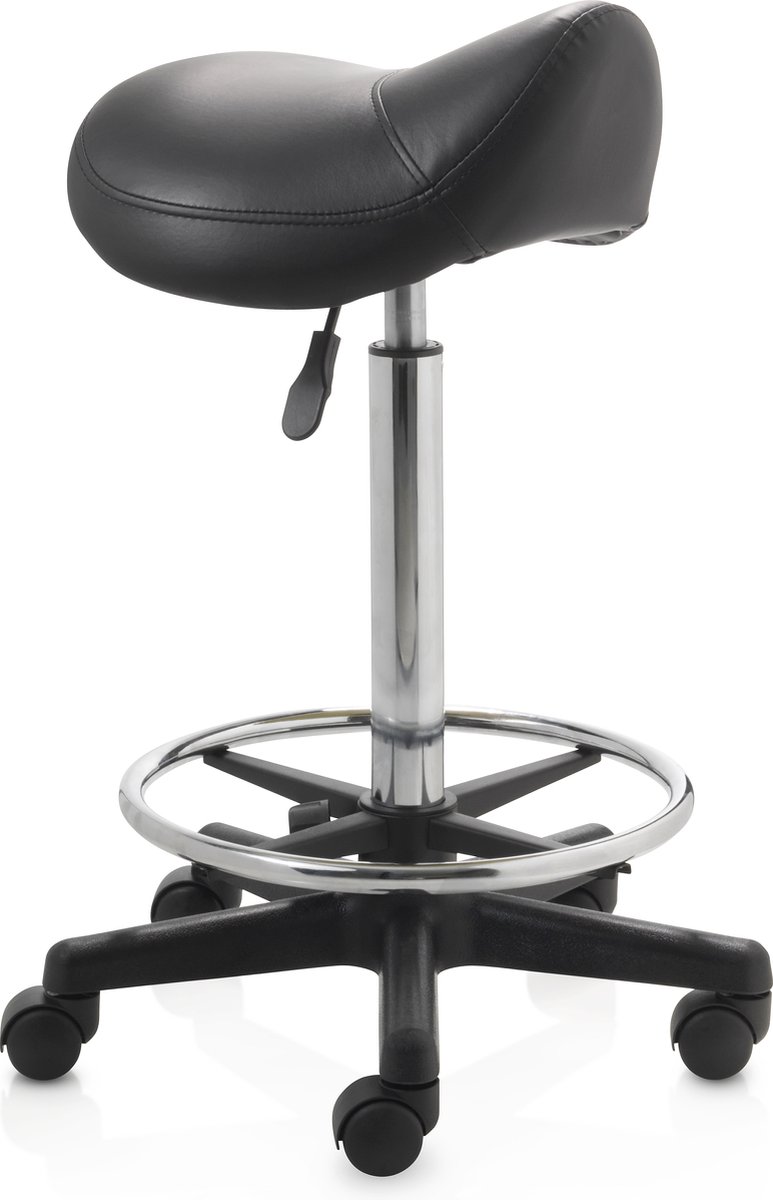 ZenGrowth ergonomische zadelkruk met hoge gasveer zwart - Kapperskruk op zachte wielen – Met voetring – Zadelstoel - In hoogte verstelbaar - ZenGrowth - €98,00