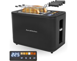 AoraKitchen Broodrooster met Tostiklemmen - 900W - 6 Warmteniveaus - Led Scherm - Toaster - met Timerfuncties - Tosti Apparaat - Zwart