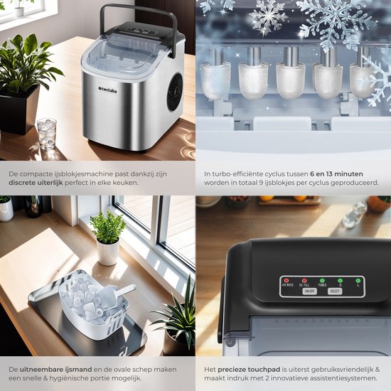 tectake® IJsblokjesmachine Arctic - 1,2L - 2 IJsblokjes Formaten - IJsmachine - Ice cube maker - IJsblokjesmaker met IJsschep - Zilver — afbeelding 5