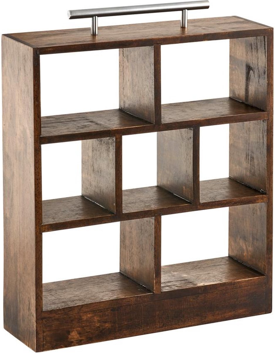 APS-Germany® Houten high tea rek - 34x10x38 cm - donker hout etagere met RVS handgreep