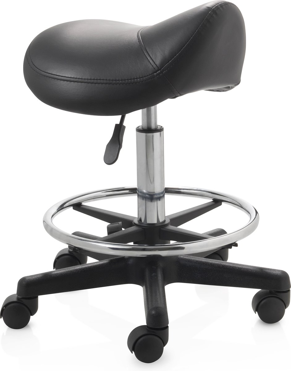 ZenGrowth ergonomische zadelkruk met middelhoge gasveer zwart - Kapperskruk op harde wielen – Met voetring – Zadelstoel - In hoogte verstelbaar - ZenGrowth - €94,00